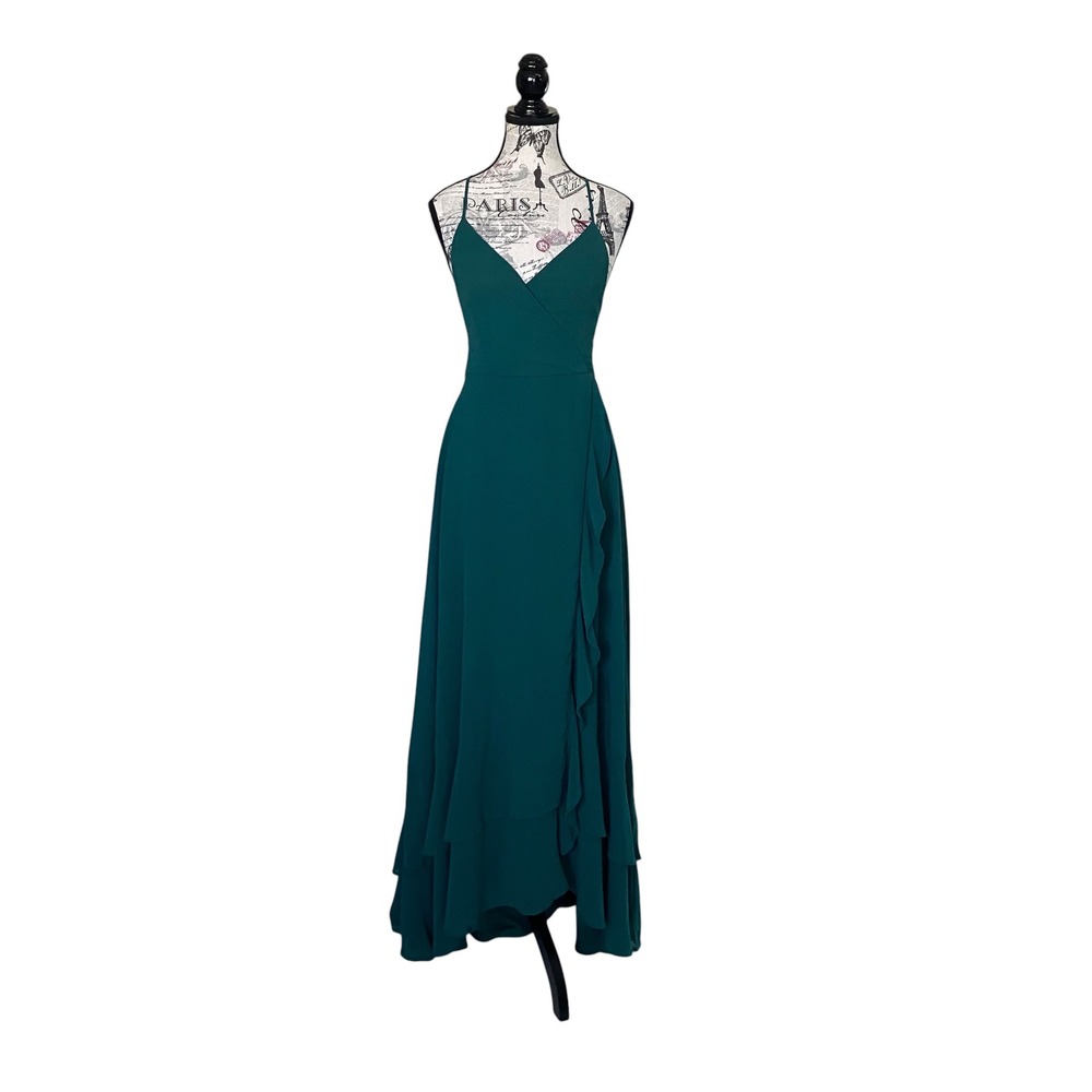 Lulus Maxi Dress Women M Forest Green Lace Up High Low Formal Gown HOCO Romantic